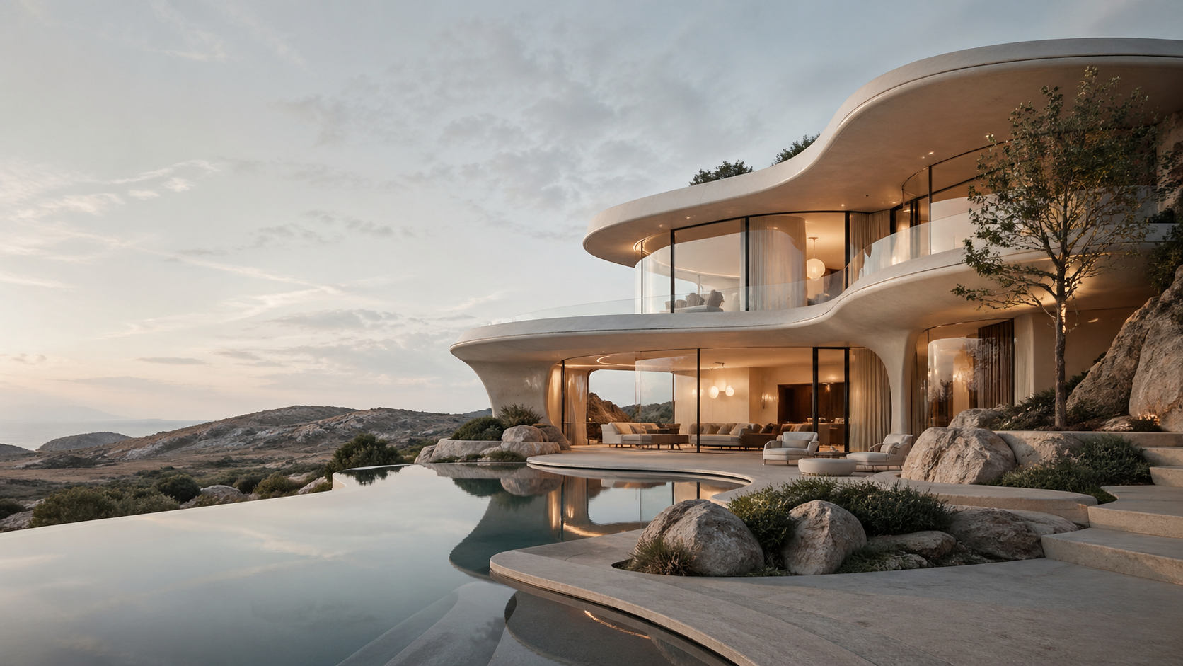 Clean Earth Design — organic architecture overlooking an infinity pool
